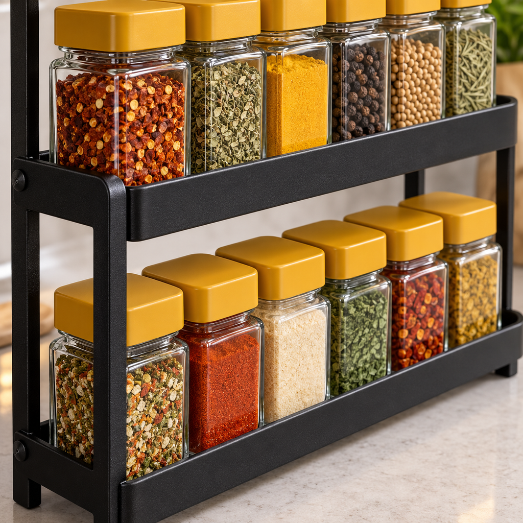 Two-Tier Countertop Spice Rack with 12 Jars