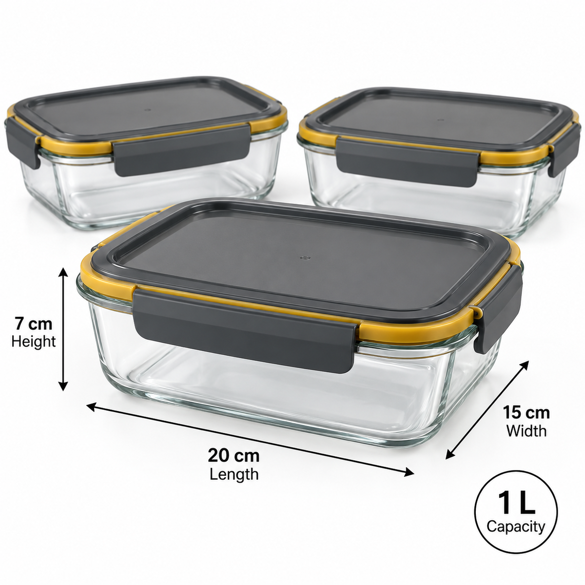 Glass Meal Prep Containers Set of 3