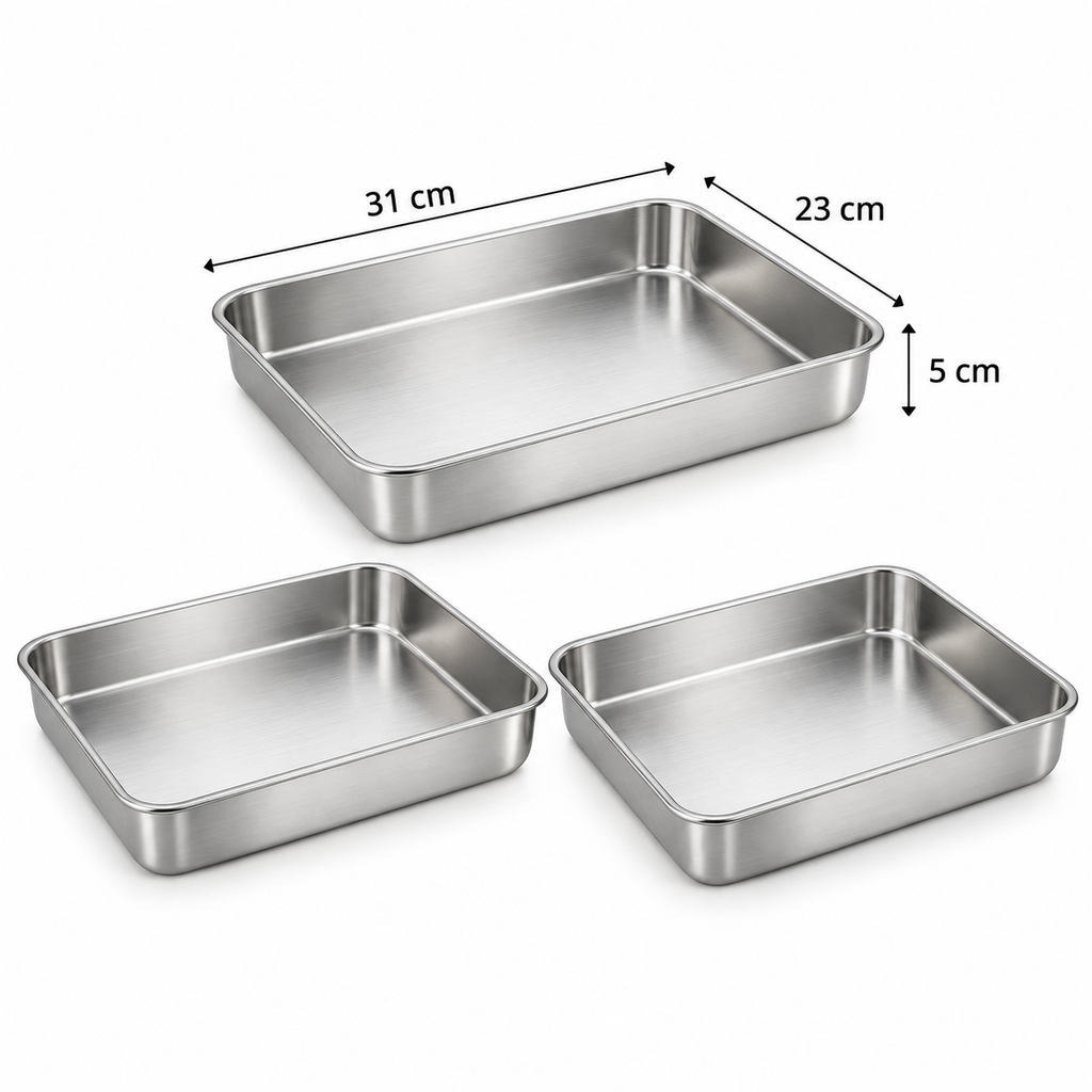 Three-Piece Stainless-Steel Breading Tray Set