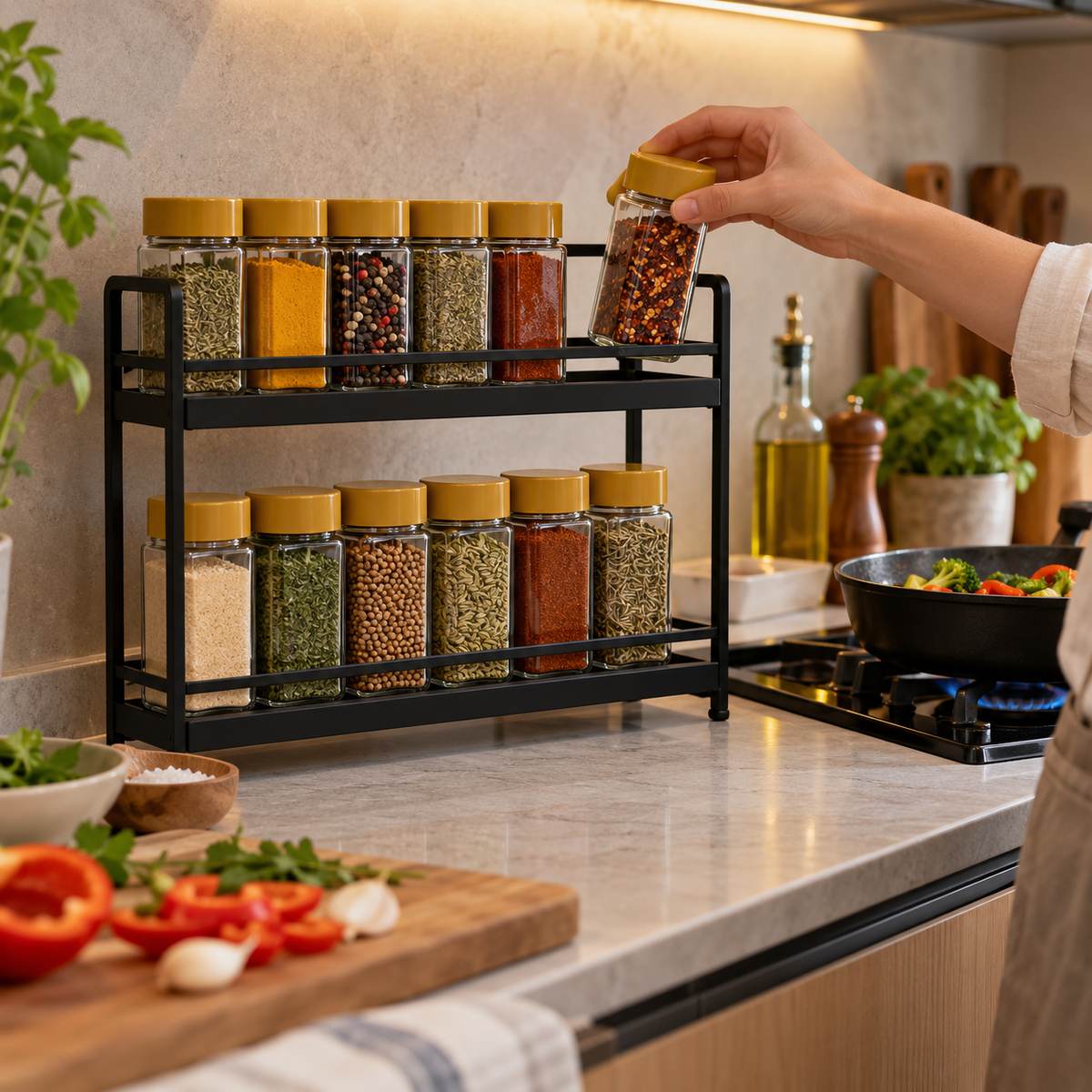Two-Tier Countertop Spice Rack with 12 Jars