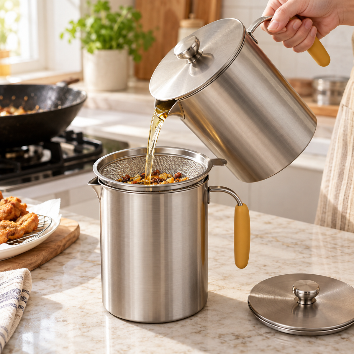 1.5L Stainless-Steel Cooking Oil Filter Pot
